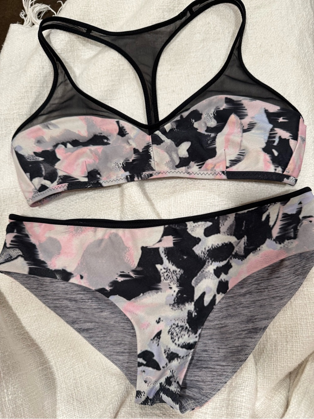 lululemon athletica Pink Black Gray Abstract Print Bikini Set
